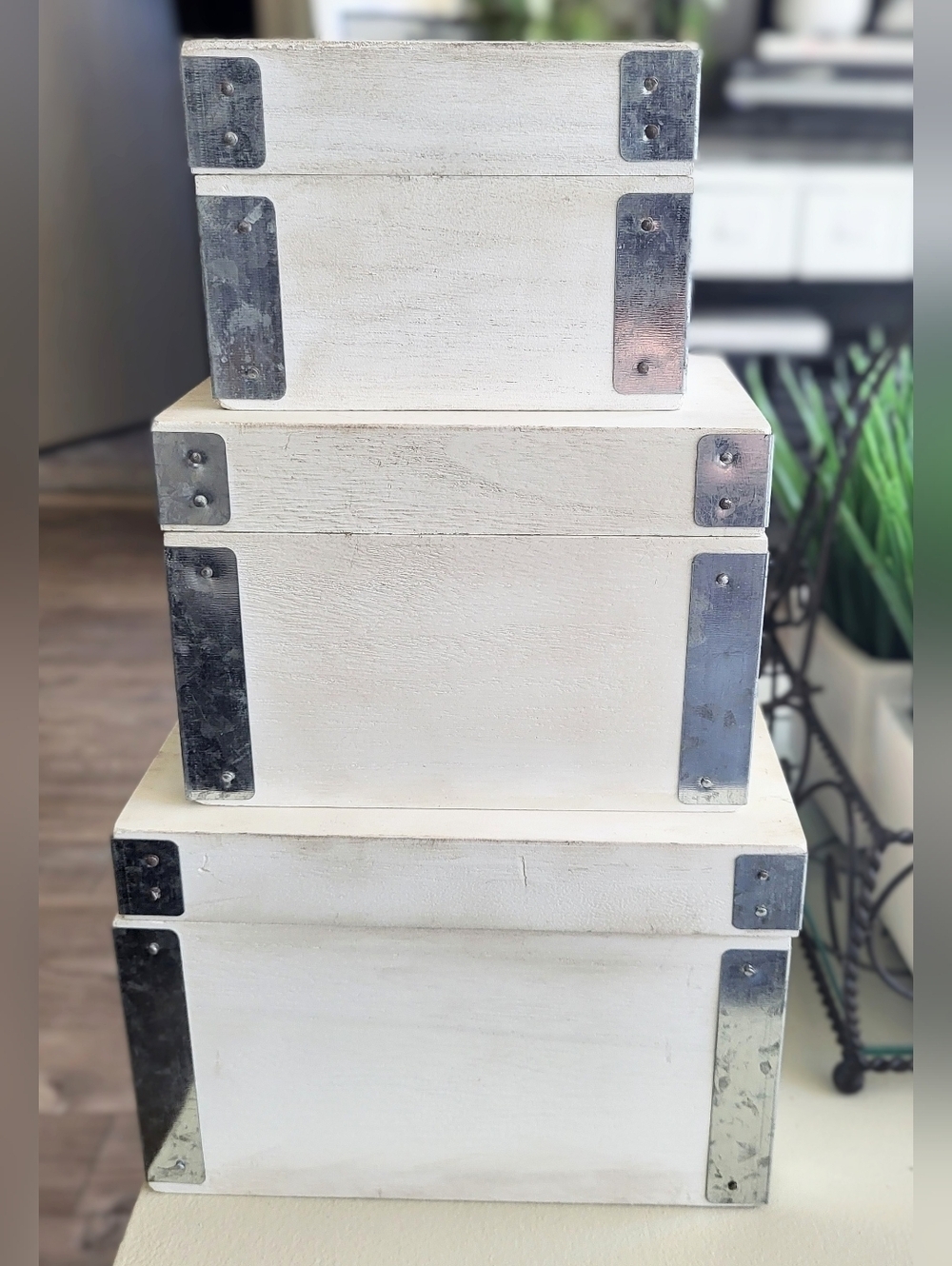 Shabby Chic Nesting Wood Boxes Set of 3 | Distressed White Farmhouse